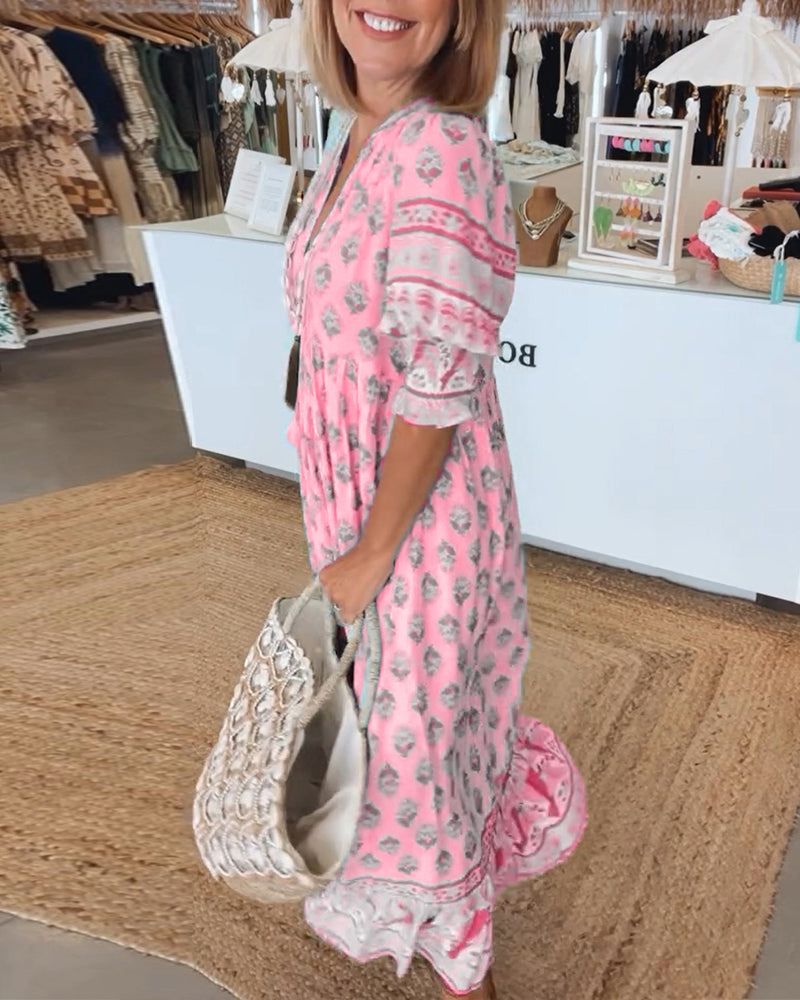 Anne – Sukienka letnia | Damska | Styl boho i dekolt w serek | Luźny, przewiewny krój | IVY&CO