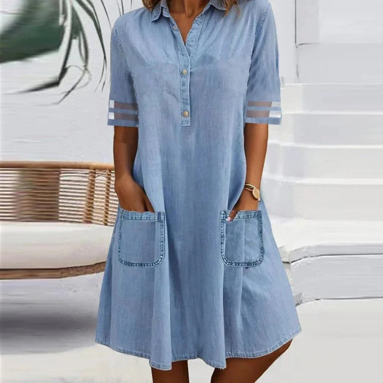 Jane | Rochie Mini din Denim cu Buzunare Laterale