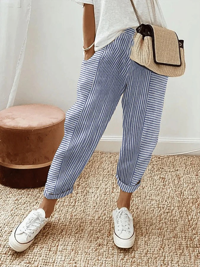 Emilia | Pantaloni Relaxați din Bumbac Rayé