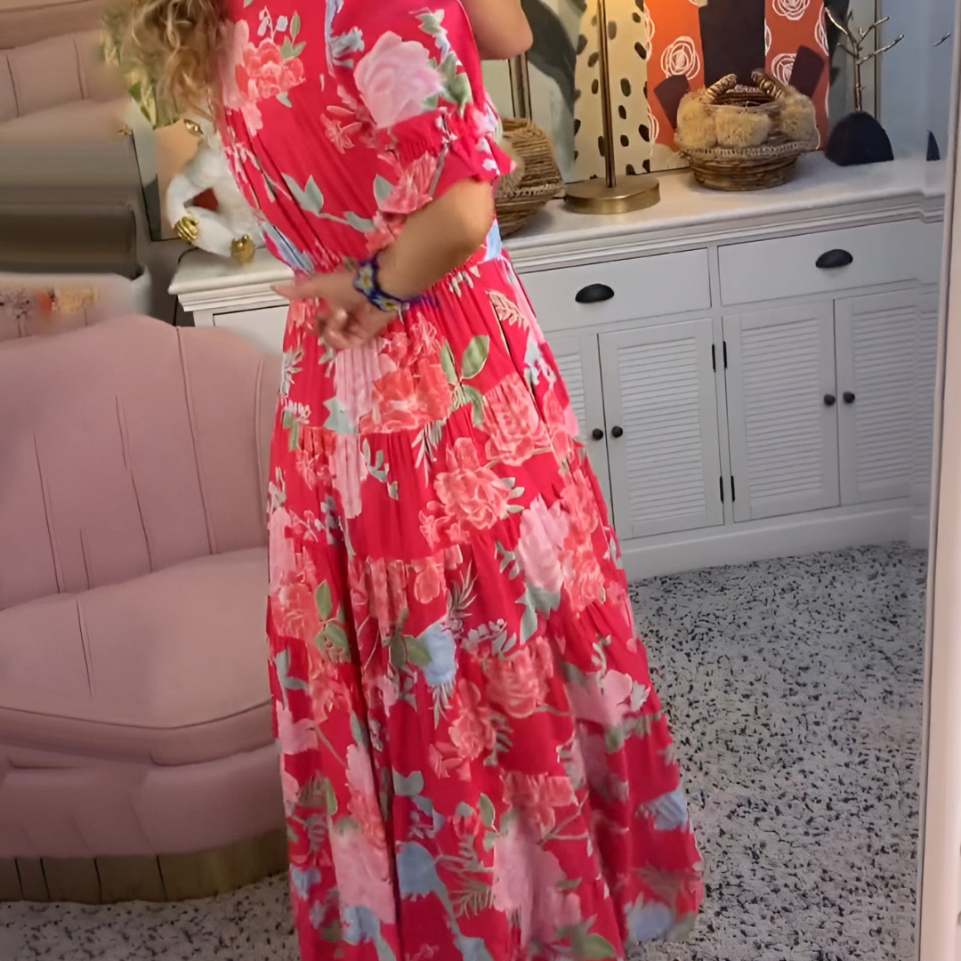 Carine – Sukienka letnia | Damska | Kwiatowy wzór i dekolt w serek | Z kieszeniami i flirtujący styl | IVY&CO