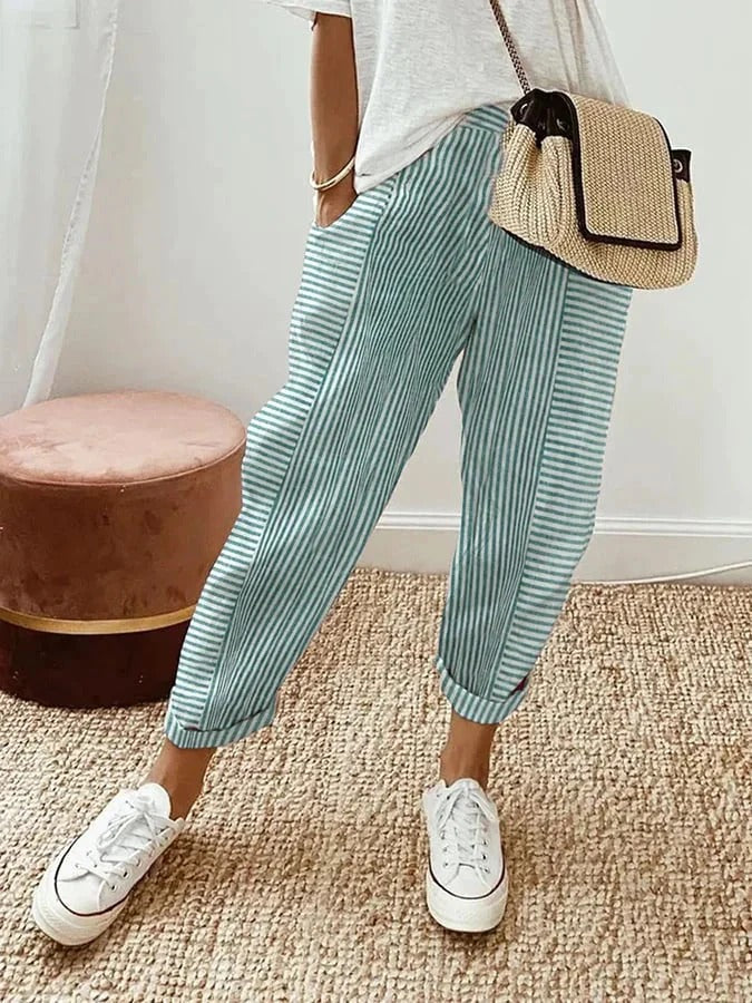 Emilia | Pantaloni Relaxați din Bumbac Rayé
