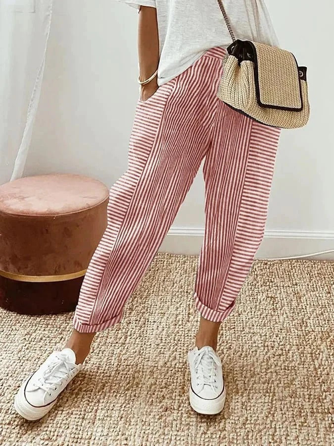 Emilia | Pantaloni Relaxați din Bumbac Rayé