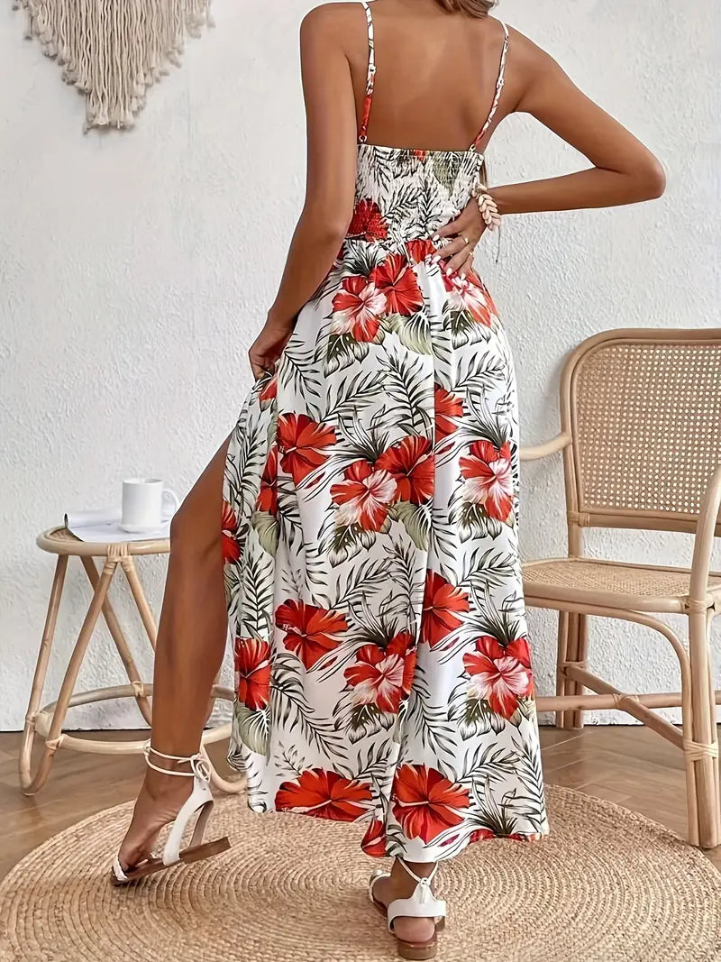 Ingrid – Sukienka letnia | Moda damska | Tropikalny wzór liści & dekolt w serek | IVY&CO