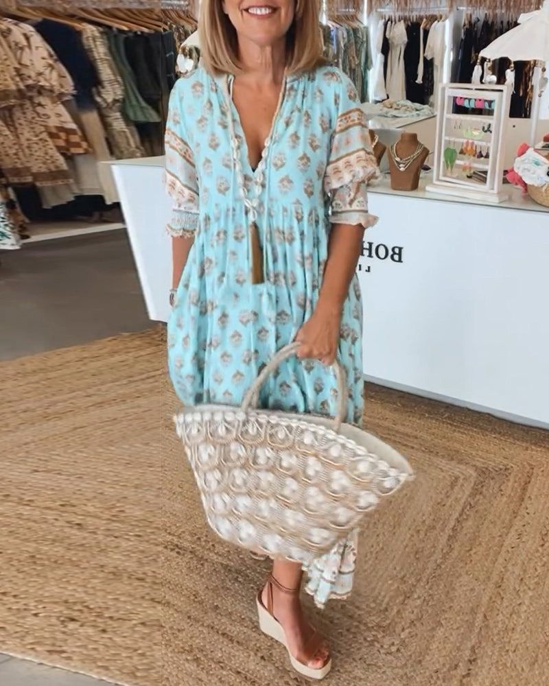 Anne – Sukienka letnia | Damska | Styl boho i dekolt w serek | Luźny, przewiewny krój | IVY&CO
