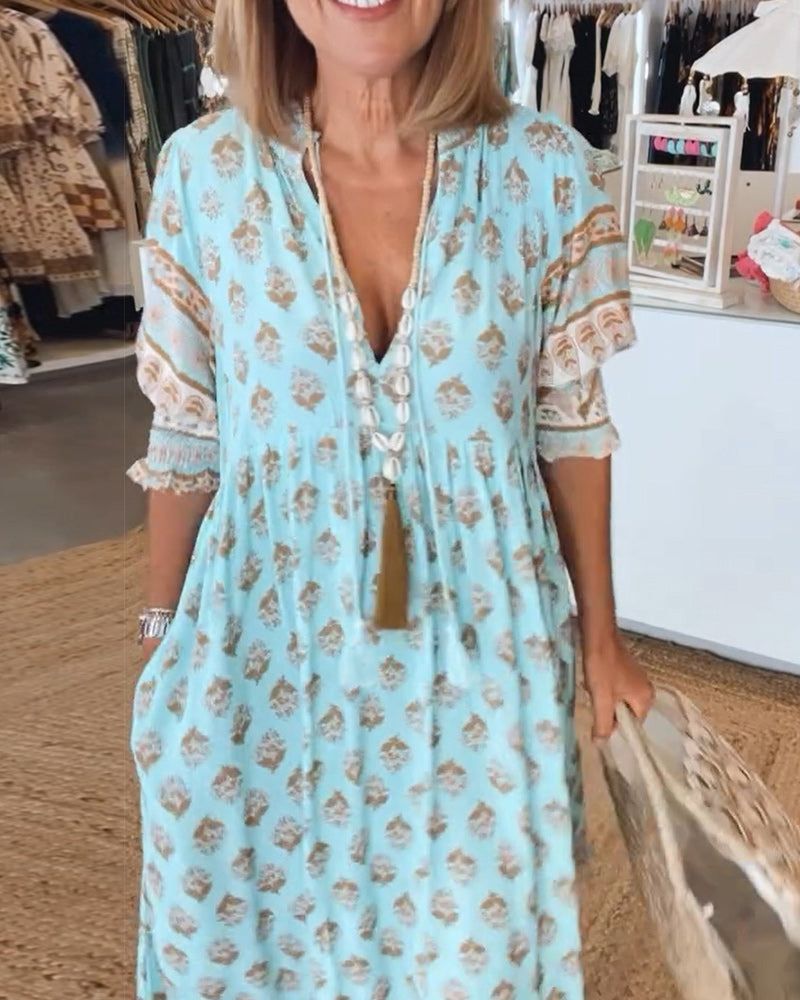 Anne – Sukienka letnia | Damska | Styl boho i dekolt w serek | Luźny, przewiewny krój | IVY&CO