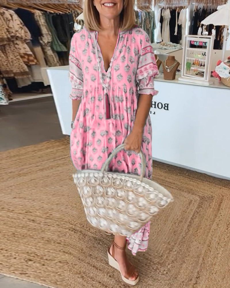 Anne – Sukienka letnia | Damska | Styl boho i dekolt w serek | Luźny, przewiewny krój | IVY&CO