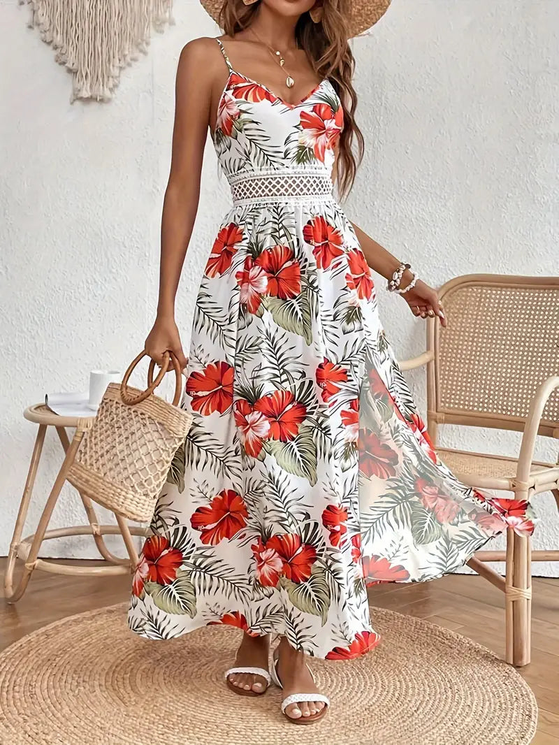 Ingrid – Sukienka letnia | Moda damska | Tropikalny wzór liści & dekolt w serek | IVY&CO