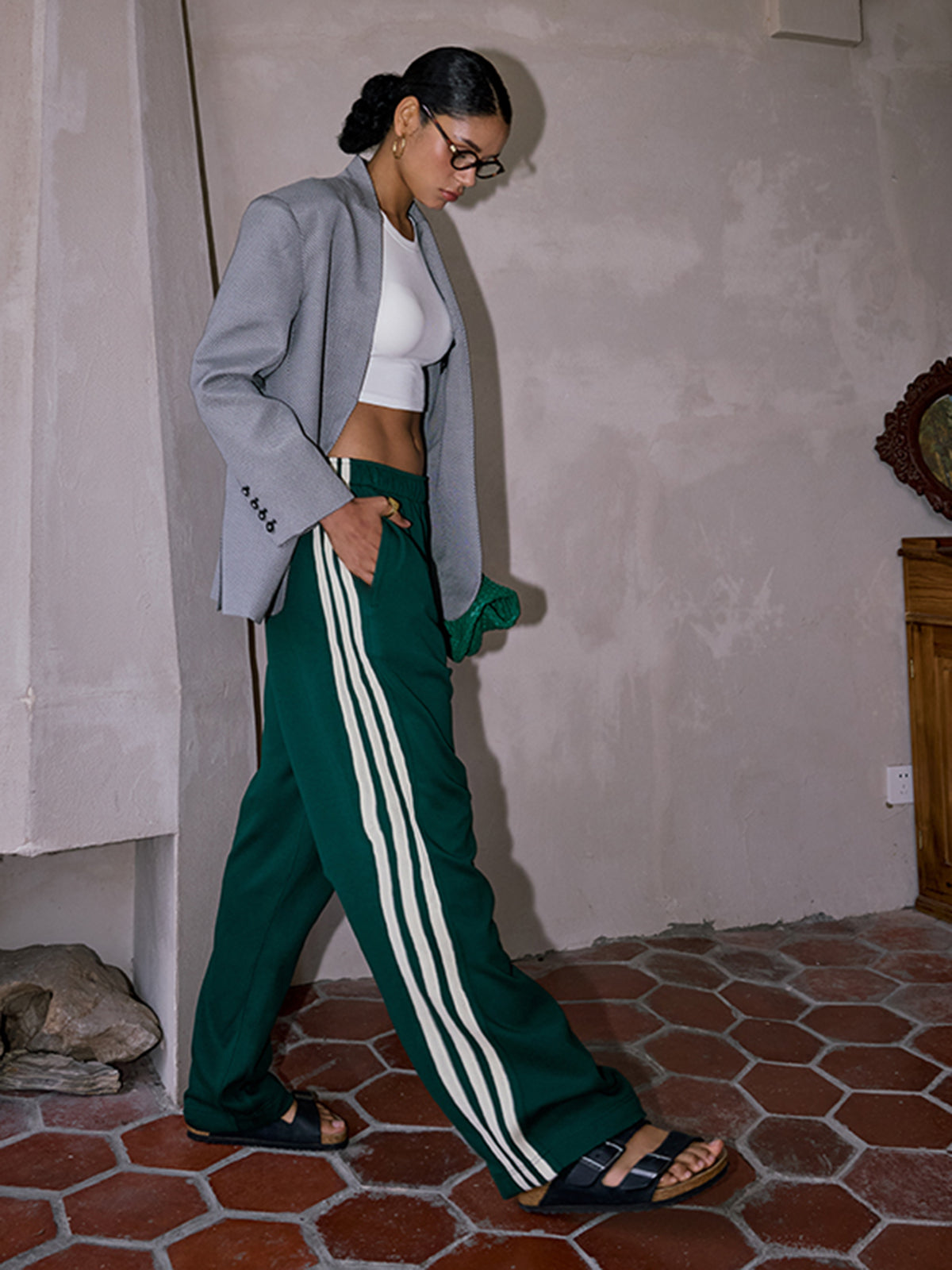 Spodnie Casual w Paski Patchwork