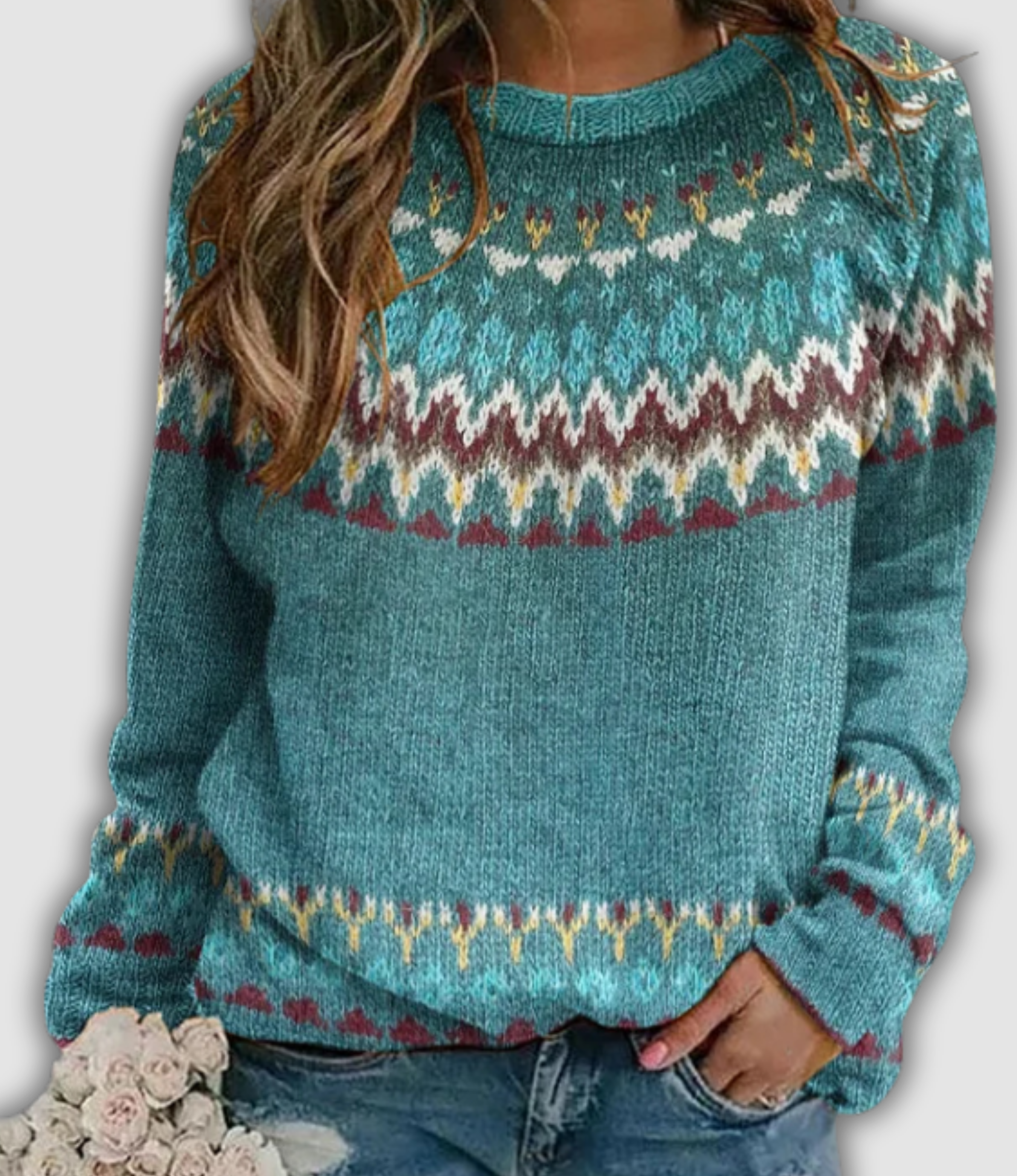 Alvara - Retro Bluza z Wzorem Fal