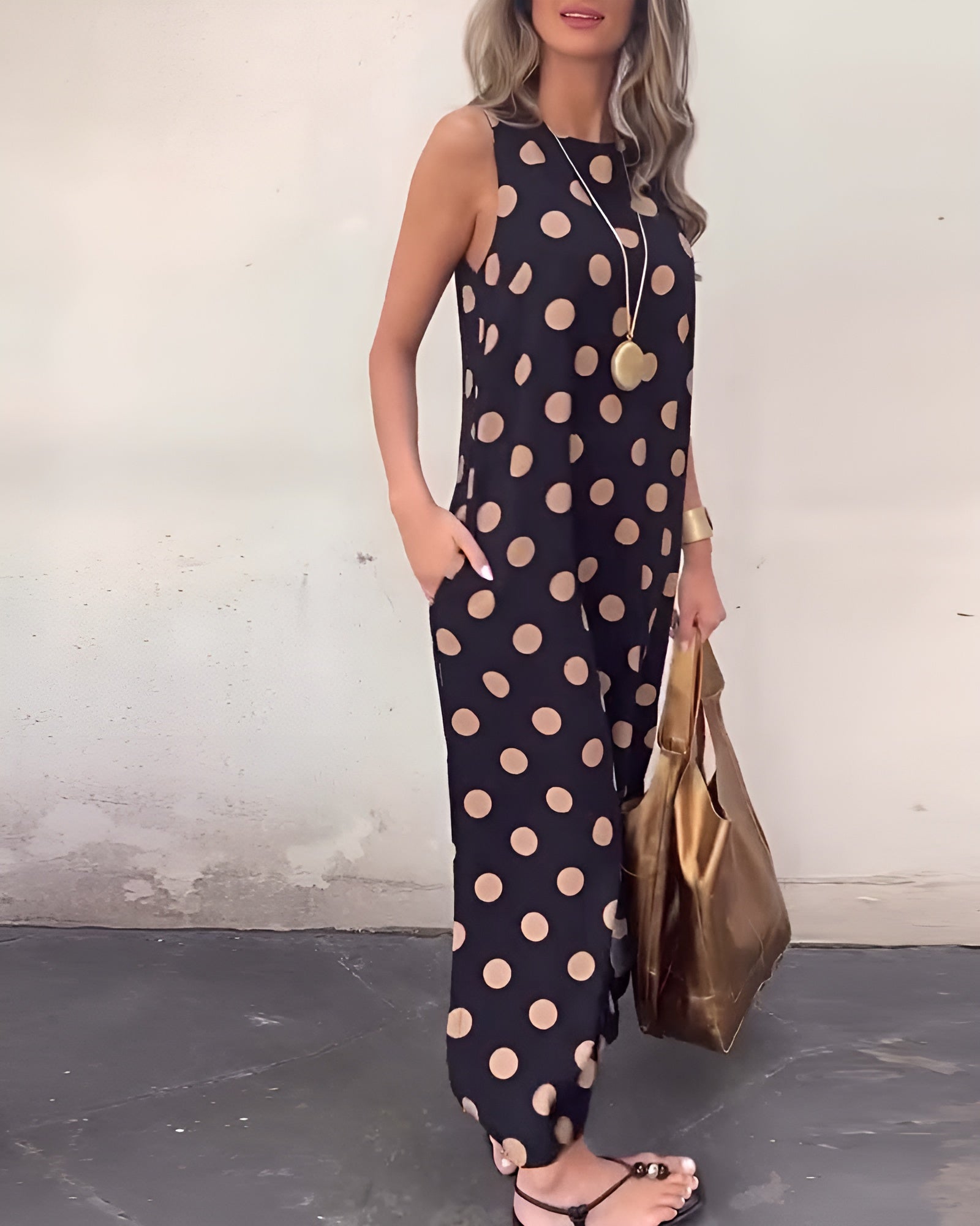 Roxane – Sukienka letnia | Damska | Wzór w groszki, kieszenie, prosty krój | Retro styl | Lekka bawełniana tkanina | IVY&CO