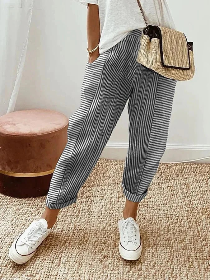 Emilia | Pantaloni Relaxați din Bumbac Rayé