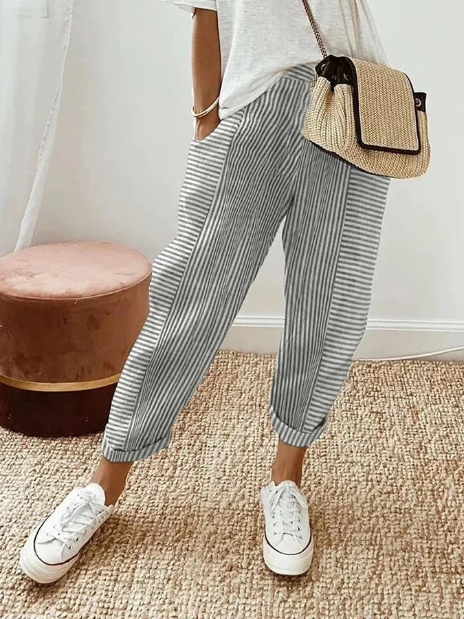 Emilia | Pantaloni Relaxați din Bumbac Rayé