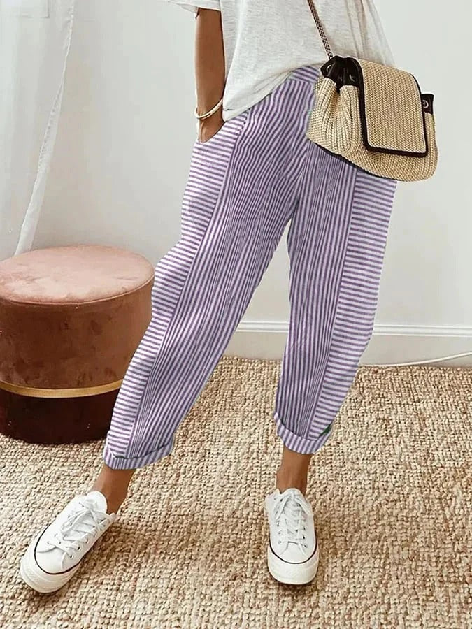 Emilia | Pantaloni Relaxați din Bumbac Rayé